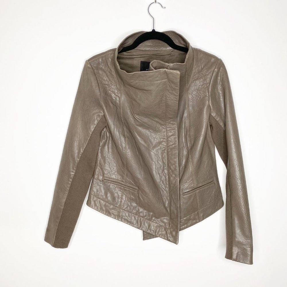 7 FOR ALL MANKIND Real Grey Leather Moto Jacket S - Picture 2 of 15